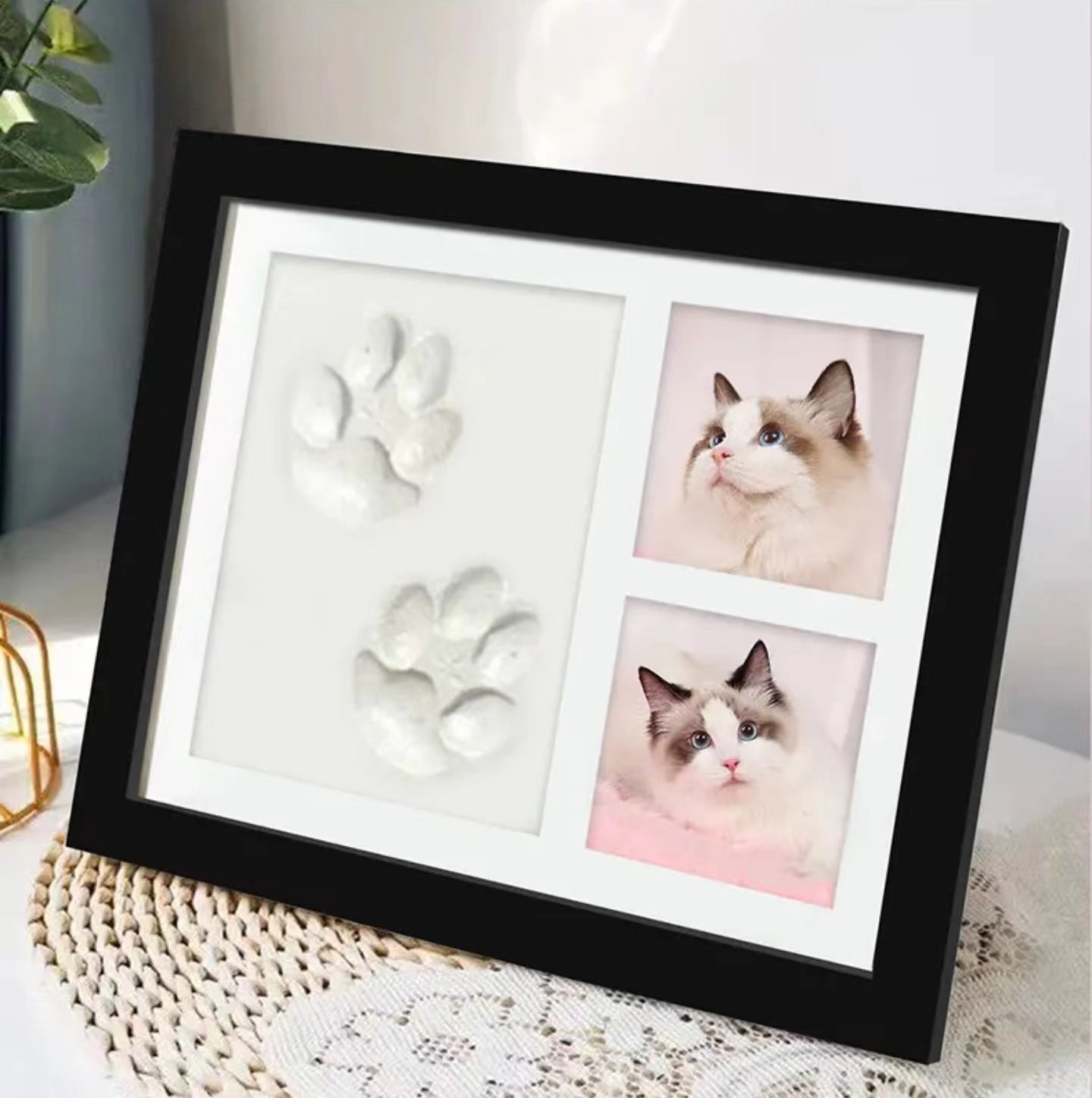 Dog Paw Print Photo Frame Kit with No Toxic Clay , Cat Paw Print Impression Kit, Memorial Gifts for Pet Lovers