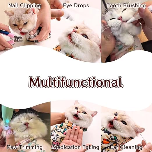 Cat Grooming Wrap: Self-Adherent, Anti-Bite, Anti-Scratch, Anti-Escape Calming Wrap for Medicine, Nail Clipping- Multifunctional Pet Tool