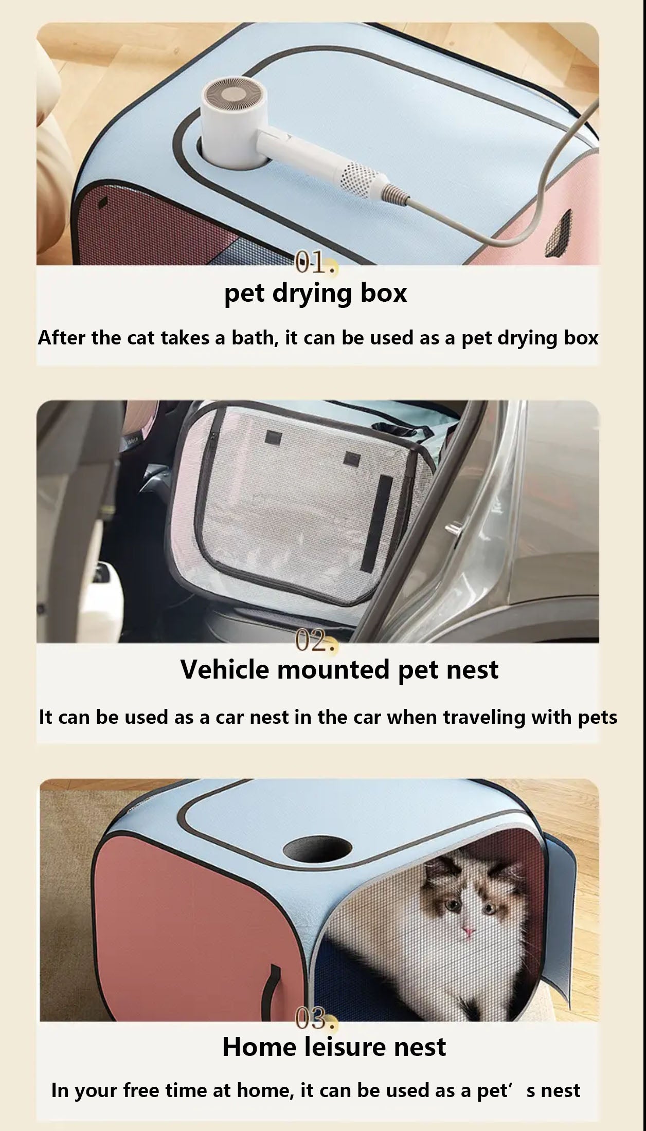 Cat Drying Box | Anti-Hair Flying | Portable Foldable Cat Drying Room